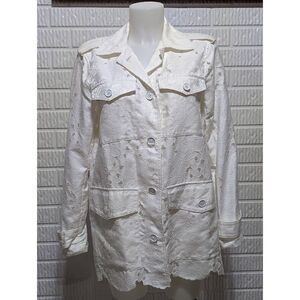 Michael Kors Women's White Lace Jacket Button Long Sleeve Size Medium
